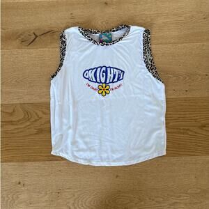 Omighty - I'm OK I'm Alive Leopard Trim Sleeveless Tank Top in White Brown Black